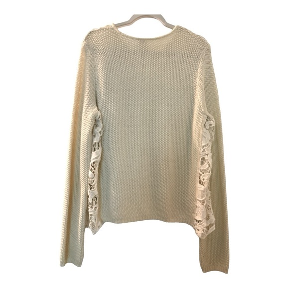 CHICO'S sweater, cream color, front zip, lace inlays on the shoulders and sides. - Picture 3 of 6